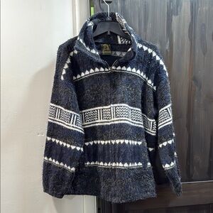 Ruminahui Navy and White Fleece Jacket. Hippie. Caribbean island